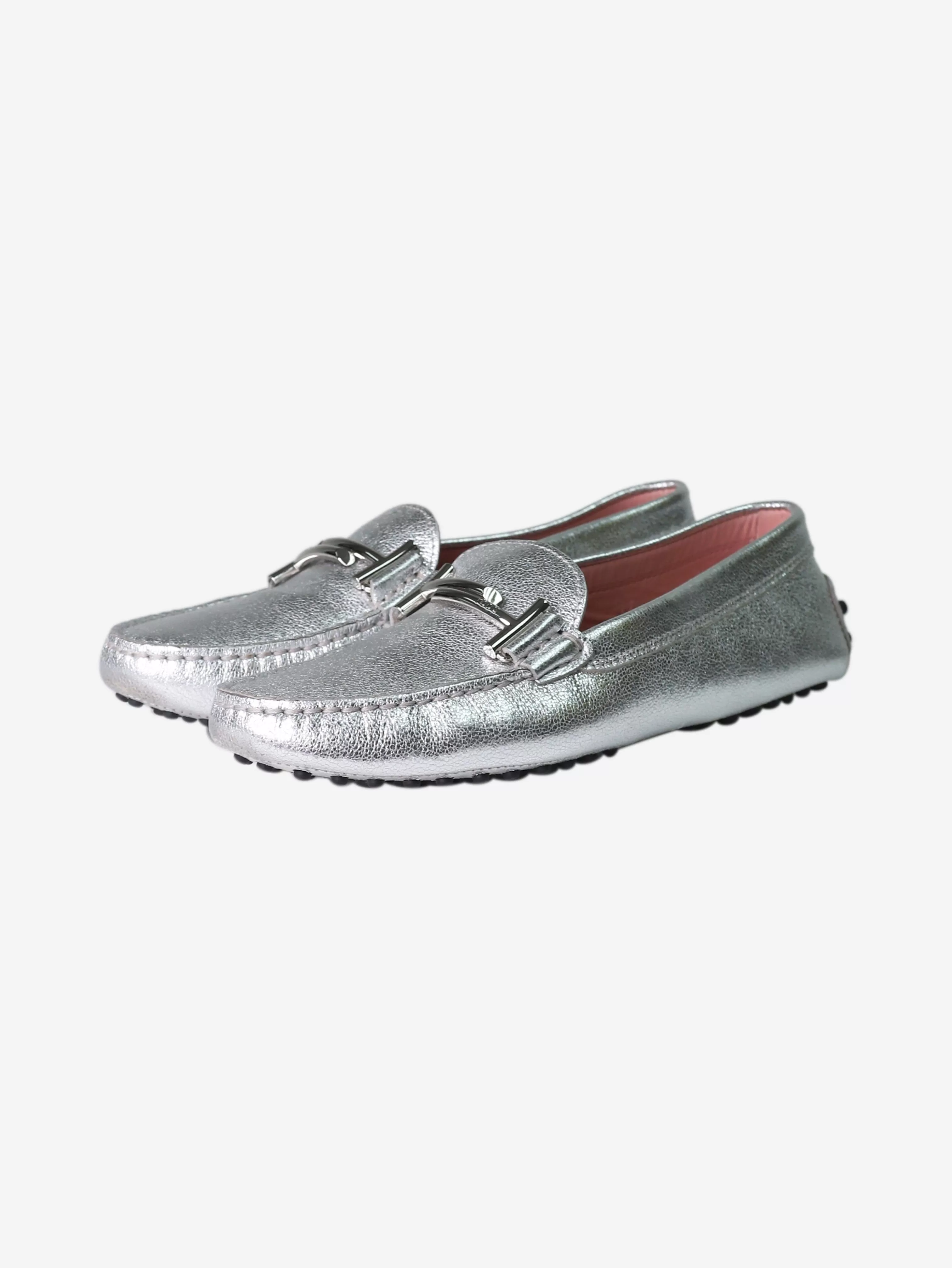 Silver flat loafers with branded hardware - size EU 37.5