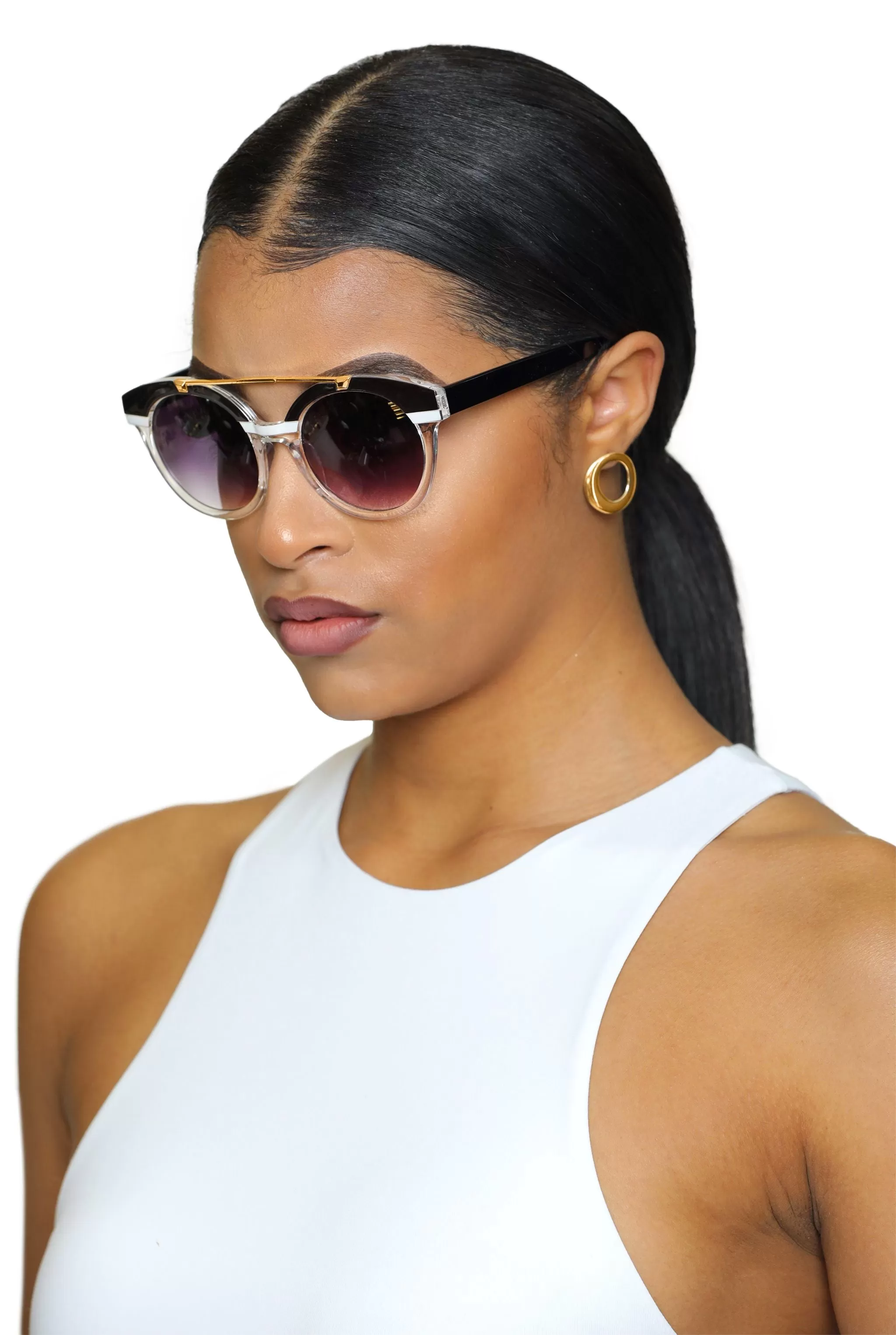 Split Decision- Black and White Sunglasses with Gold Trim