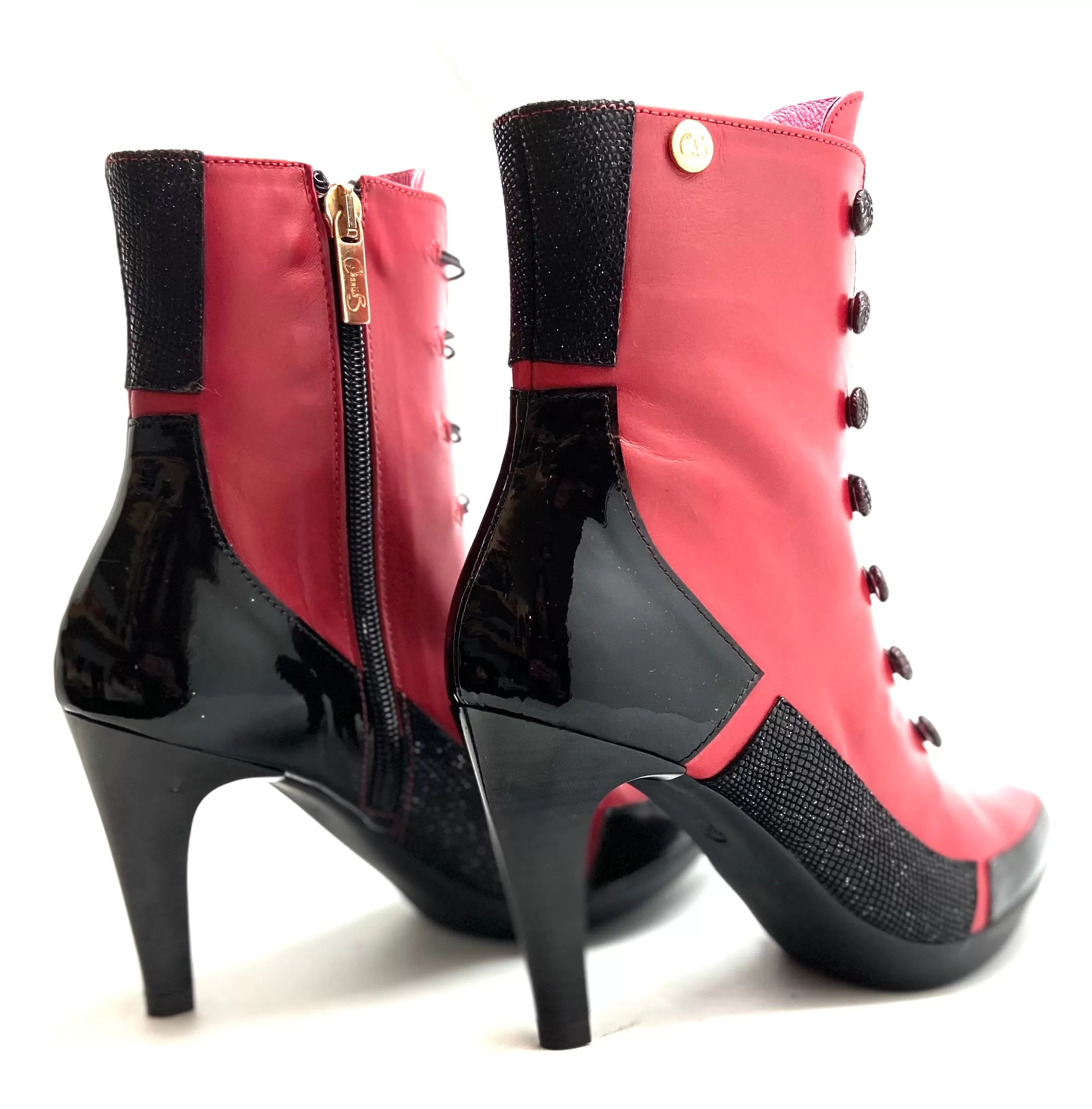 St Lucia - Red/Black- Button boot