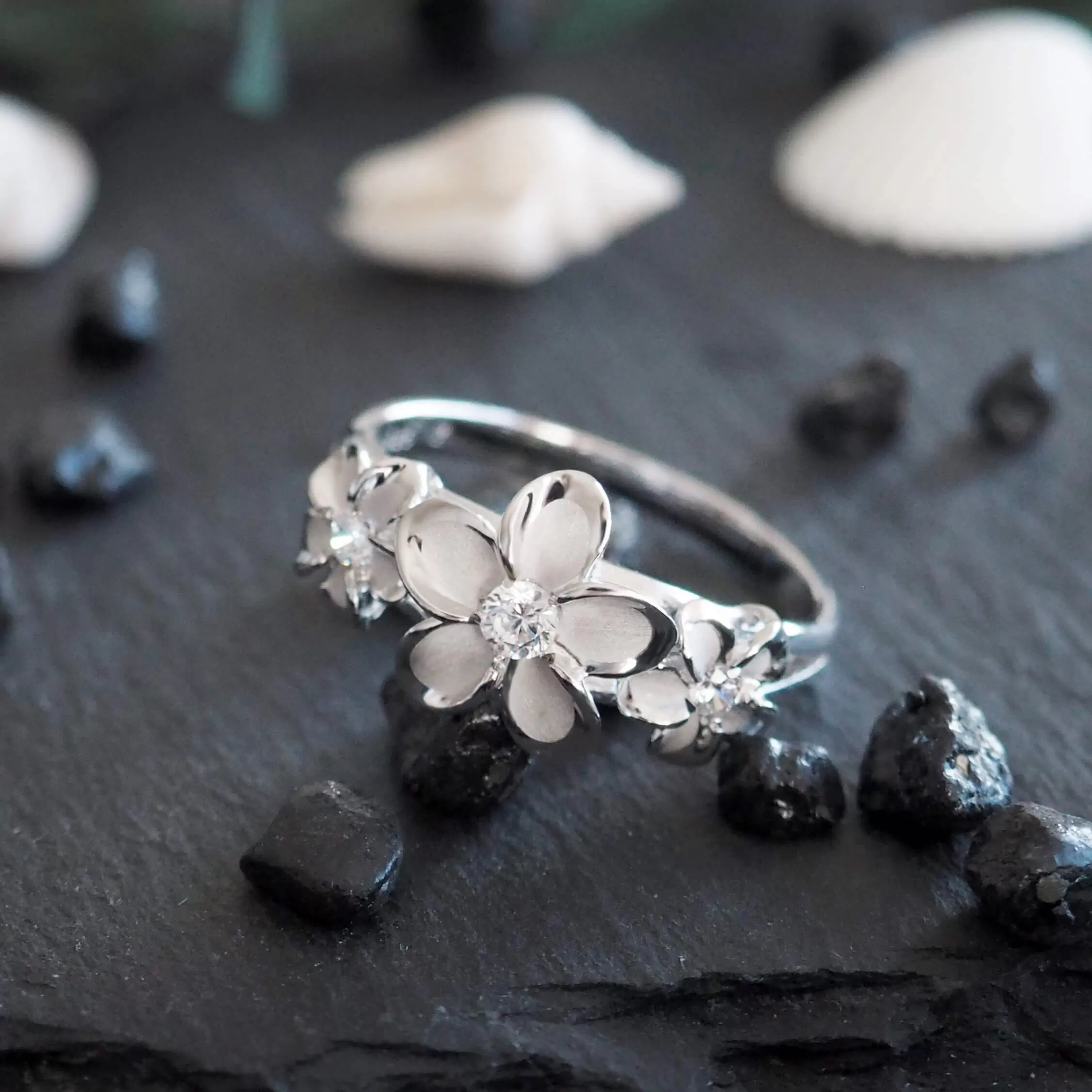 Sterling Silver Hawaiian Three Plumeria Ring