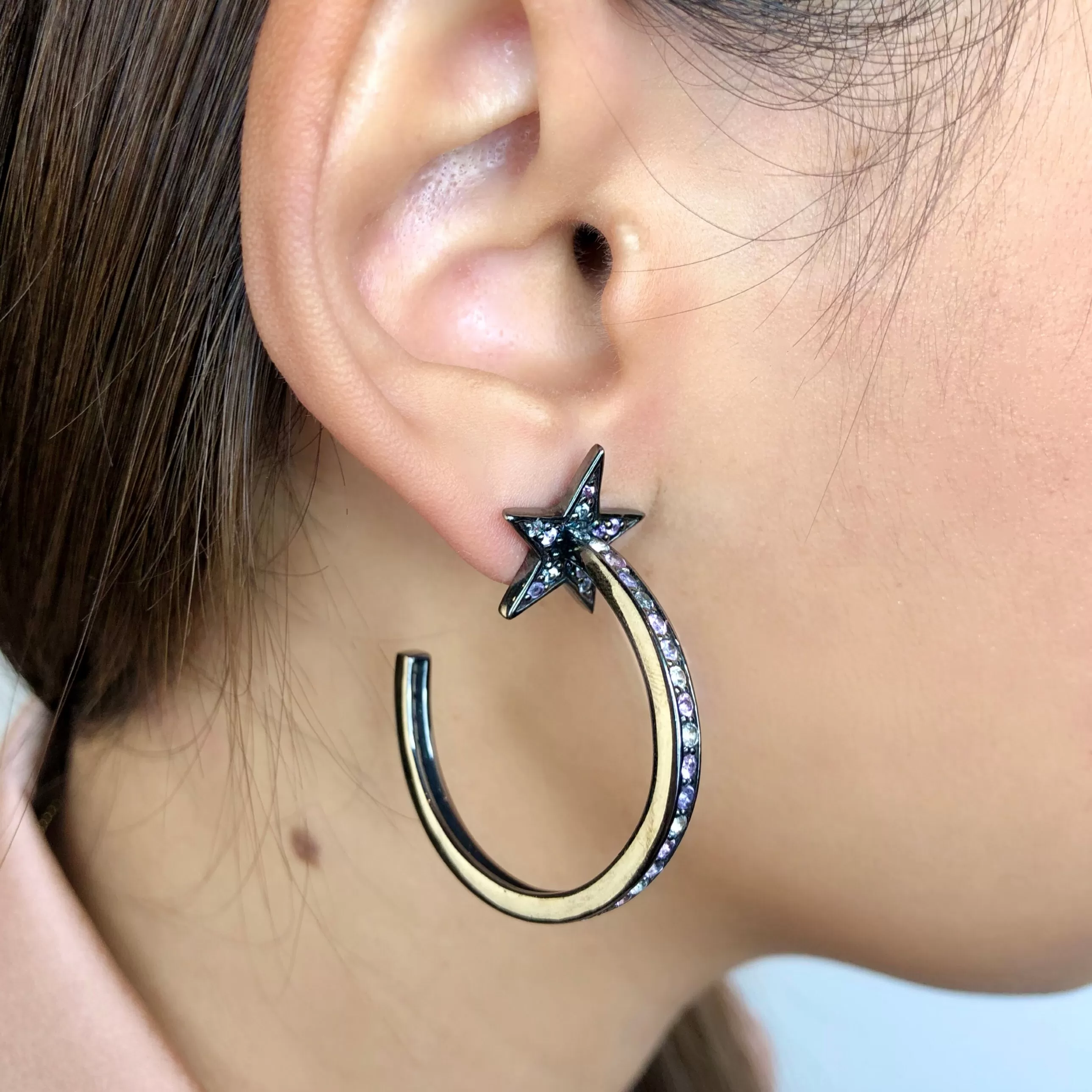 Sterling Silver Hoop Earrings With Mixed Rose Sapphires