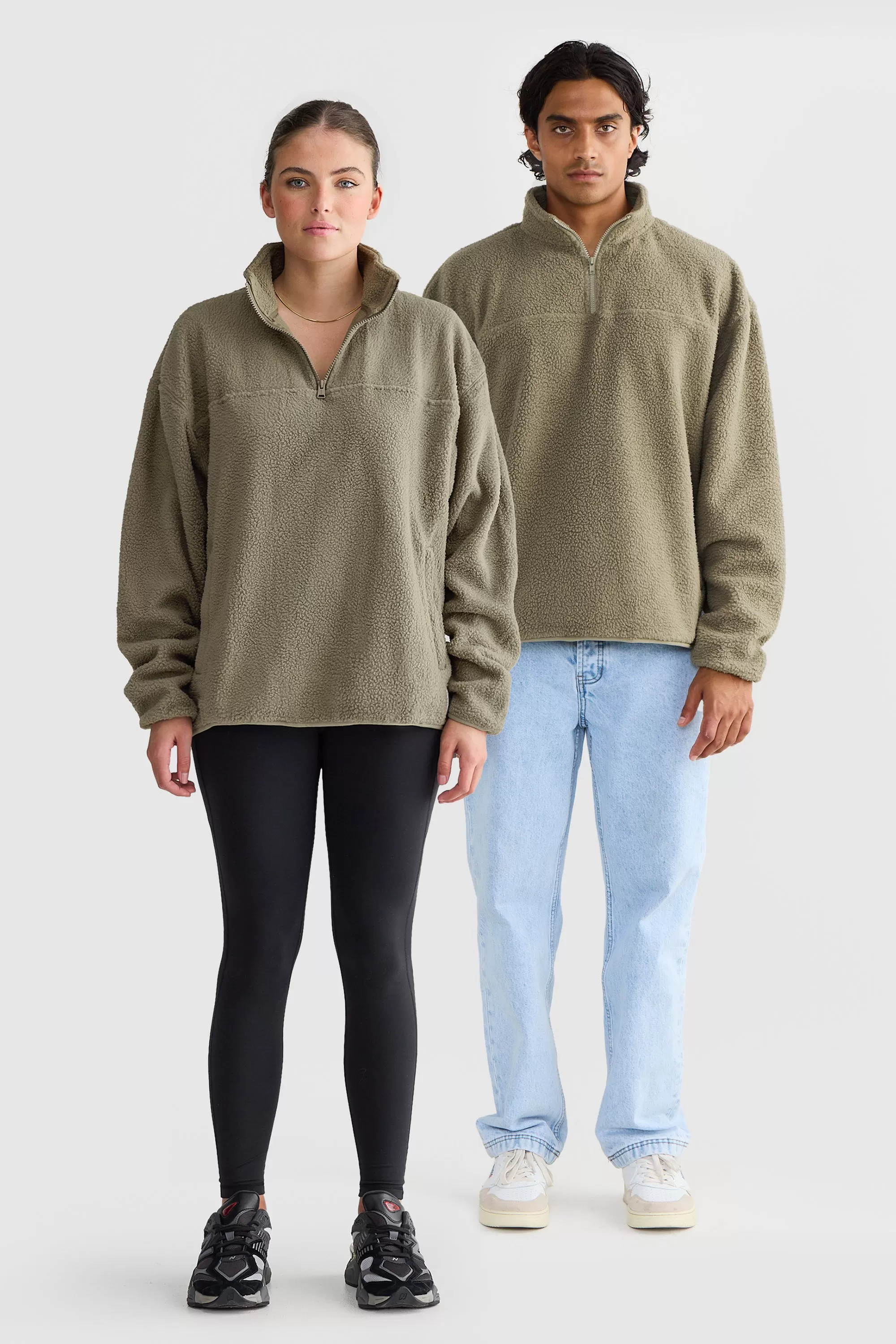 Unisex Sherpa Fleece Quarter Zip Moss