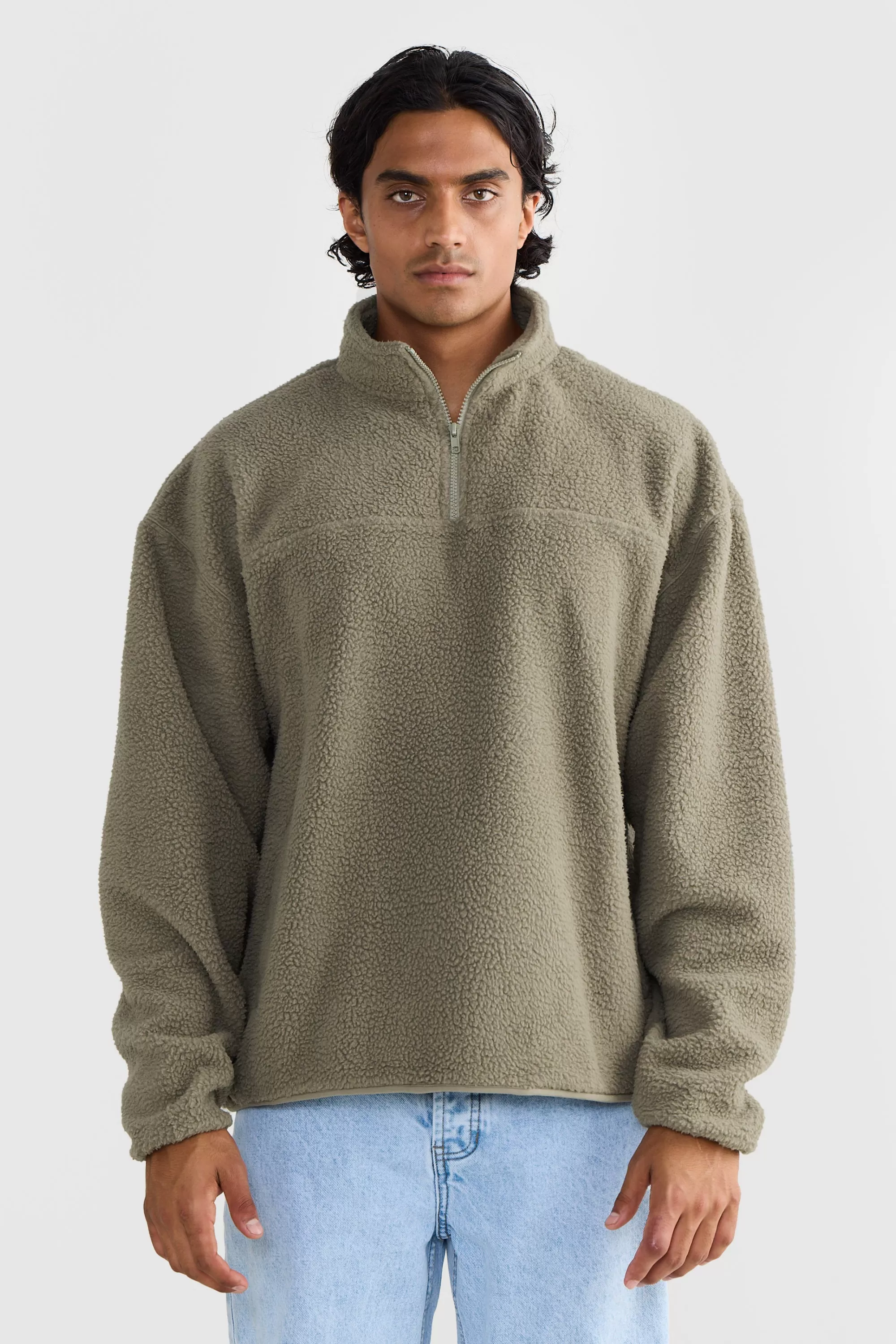 Unisex Sherpa Fleece Quarter Zip Moss