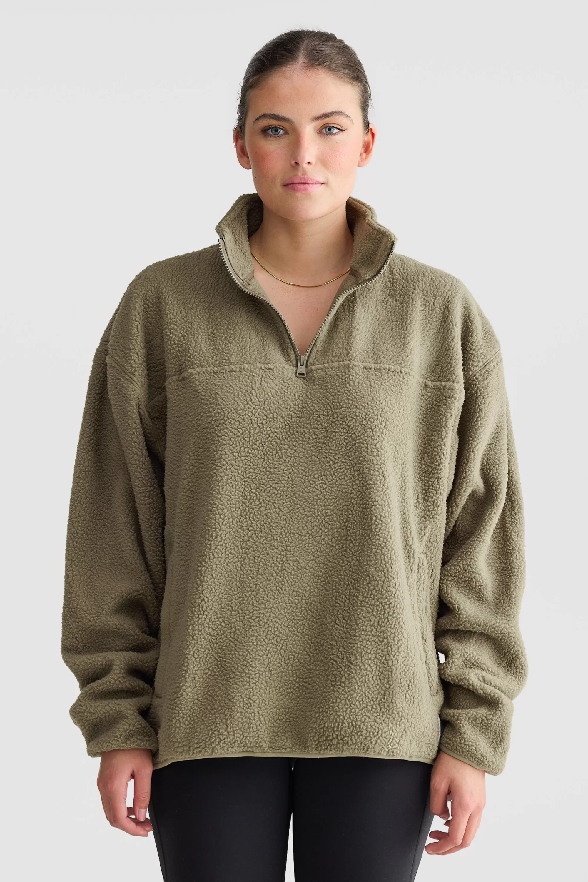 Unisex Sherpa Fleece Quarter Zip Moss