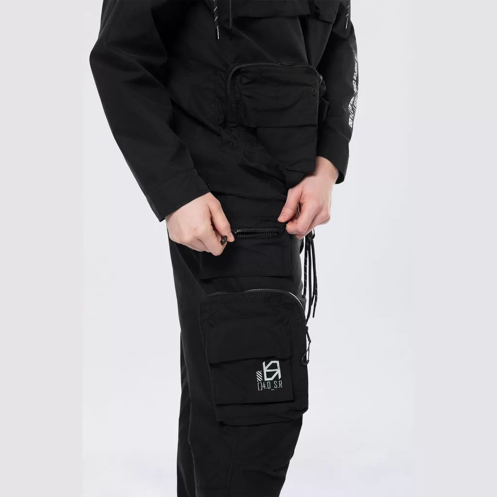 Utility Cargo Windbreaker Pants - Black