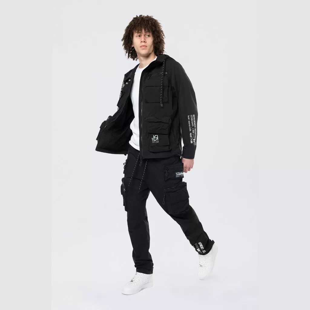 Utility Cargo Windbreaker Pants - Black