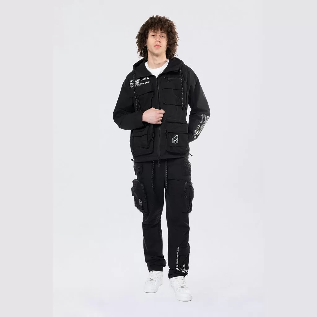 Utility Cargo Windbreaker Pants - Black