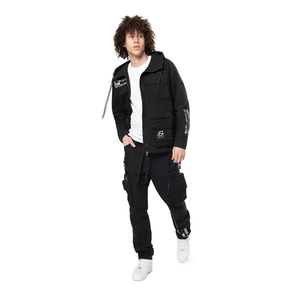 Utility Cargo Windbreaker Pants - Black