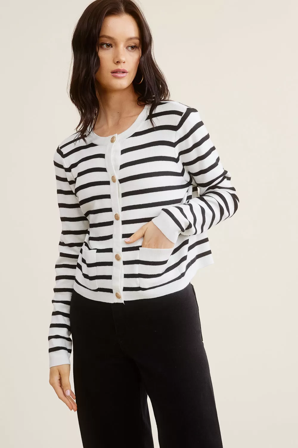 White and Black Striped Cardigan