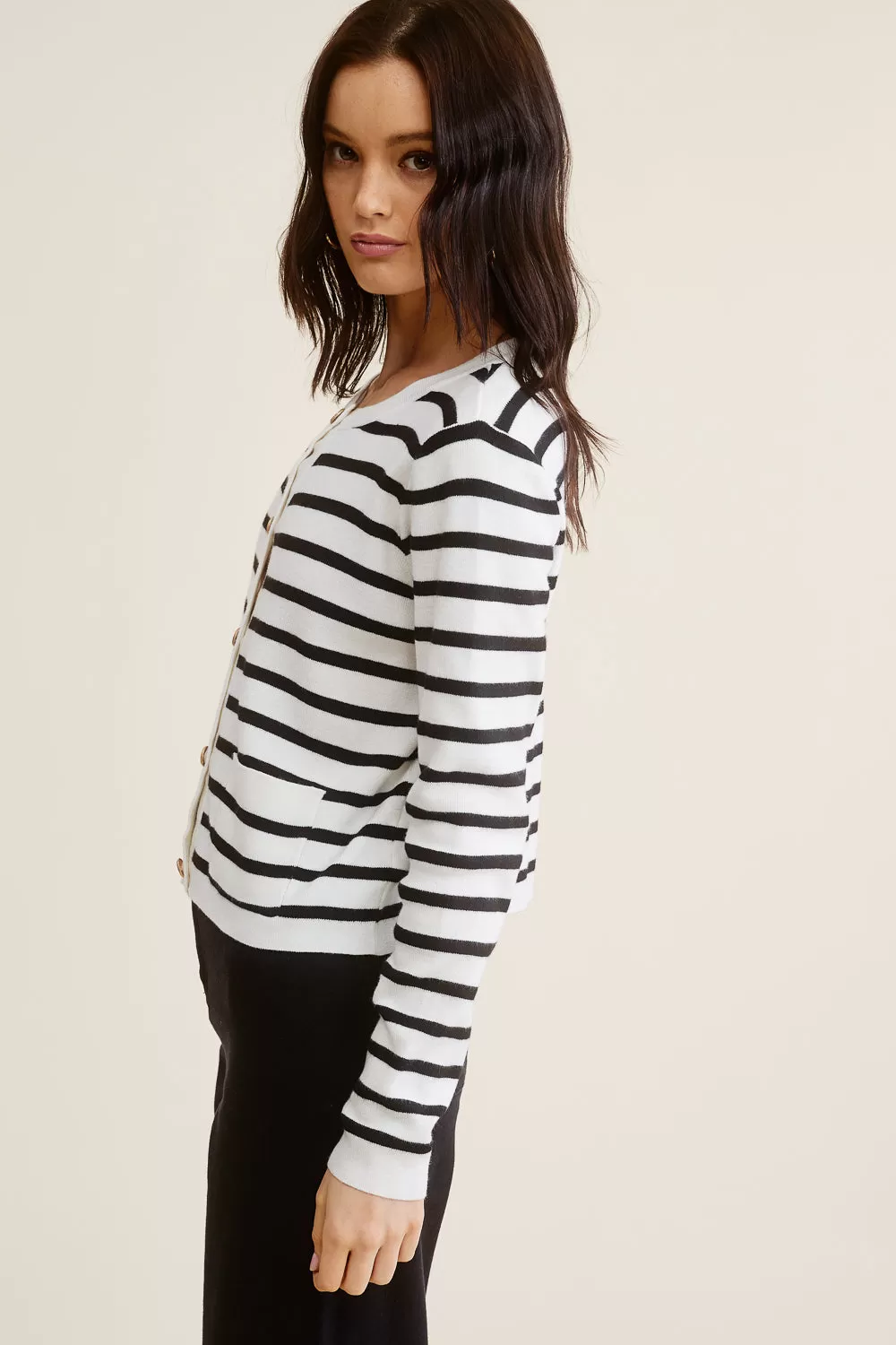 White and Black Striped Cardigan