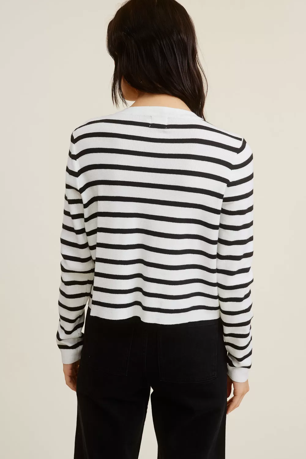 White and Black Striped Cardigan