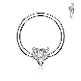 WildKlass Multi Directional CZ Heart 316L Surgical Steel Captive Bead Ring