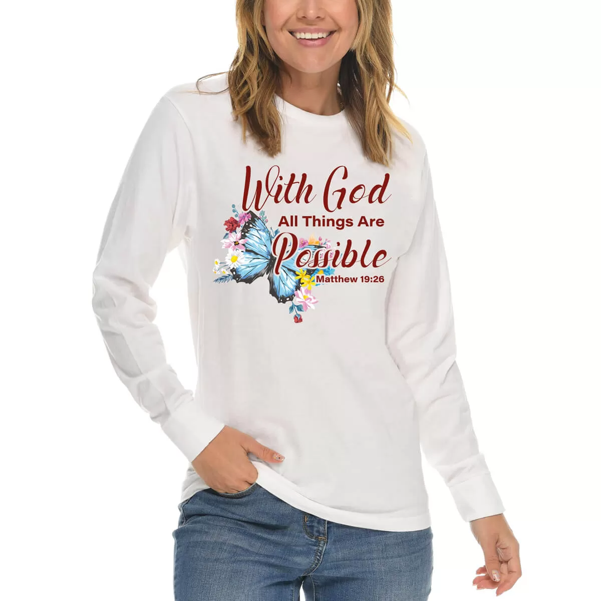 With God All Things Are Possible Butterfly Long Sleeve T Shirt